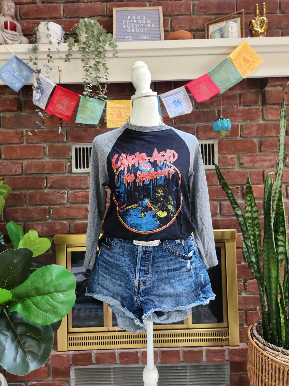 Uncle Acid & The Deadbeats Concert Raglan Band Tee 3/4 Sleeve Black Gray Size S